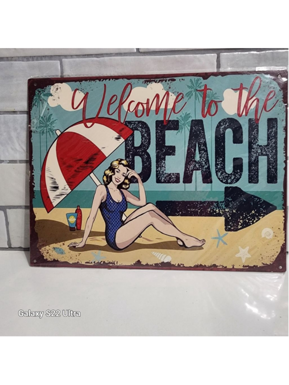 Tin Sign "Welcome to the Beach". Vintage Style